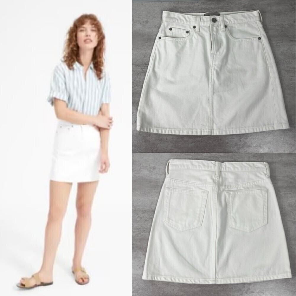 Everlane Woman Size 24 White Cotton Denim Mini A Line W Skirt Casual FLAWED - Picture 9 of 9